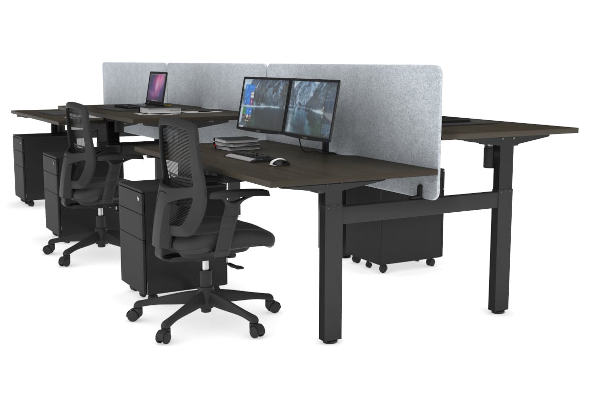 Just Right Height Adjustable 6 Person H-Bench Workstation - Black Frame [1200L x 800W with Cable Scallop] Jasonl dark oak light grey echo panel (820H x 1200W) none