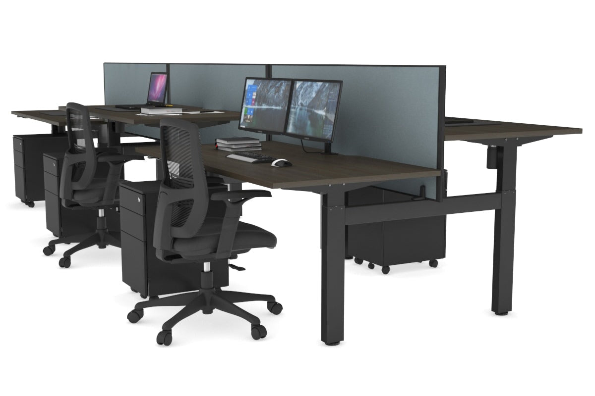 Just Right Height Adjustable 6 Person H-Bench Workstation - Black Frame [1200L x 800W with Cable Scallop] Jasonl 