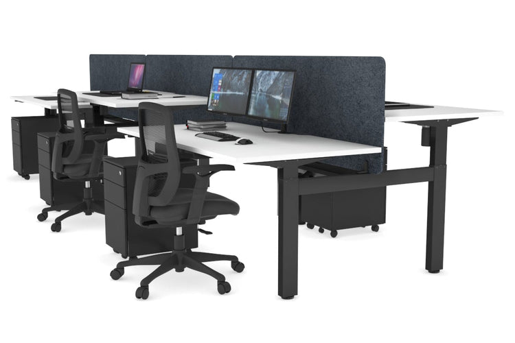 Just Right Height Adjustable 6 Person H-Bench Workstation - Black Frame [1200L x 800W with Cable Scallop] Jasonl white dark grey echo panel (820H x 1200W) black cable tray