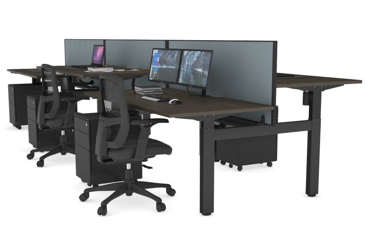 Just Right Height Adjustable 6 Person H-Bench Workstation - Black Frame [1200L x 800W with Cable Scallop] Jasonl 