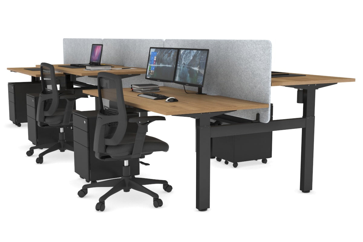 Just Right Height Adjustable 6 Person H-Bench Workstation - Black Frame [1200L x 800W with Cable Scallop] Jasonl salvage oak light grey echo panel (820H x 1200W) black cable tray