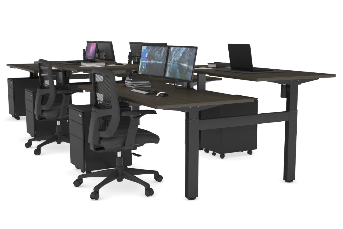 Just Right Height Adjustable 6 Person H-Bench Workstation - Black Frame [1200L x 800W with Cable Scallop] Jasonl dark oak none none