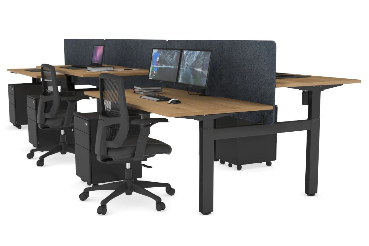 Just Right Height Adjustable 6 Person H-Bench Workstation - Black Frame [1200L x 800W with Cable Scallop] Jasonl salvage oak dark grey echo panel (820H x 1200W) none
