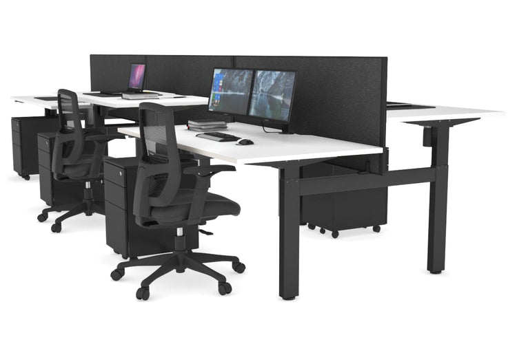 Just Right Height Adjustable 6 Person H-Bench Workstation - Black Frame [1200L x 800W with Cable Scallop] Jasonl white moody charcoal (820H x 1200W) none