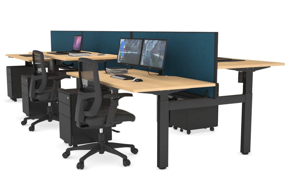 Just Right Height Adjustable 6 Person H-Bench Workstation - Black Frame [1200L x 800W with Cable Scallop] Jasonl 