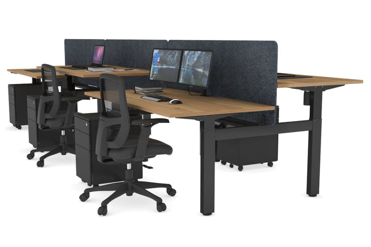 Just Right Height Adjustable 6 Person H-Bench Workstation - Black Frame [1200L x 800W with Cable Scallop] Jasonl salvage oak dark grey echo panel (820H x 1200W) black cable tray
