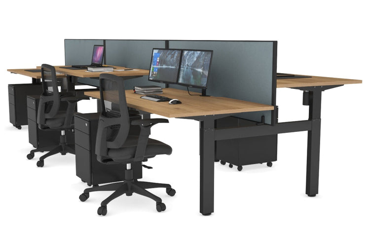 Just Right Height Adjustable 6 Person H-Bench Workstation - Black Frame [1200L x 800W with Cable Scallop] Jasonl salvage oak cool grey (820H x 1200W) none