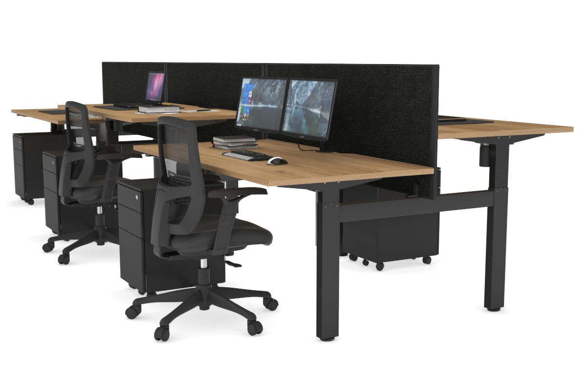 Just Right Height Adjustable 6 Person H-Bench Workstation - Black Frame [1200L x 800W with Cable Scallop] Jasonl 