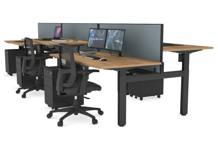 Just Right Height Adjustable 6 Person H-Bench Workstation - Black Frame [1200L x 800W with Cable Scallop] Jasonl salvage oak cool grey (820H x 1200W) black cable tray