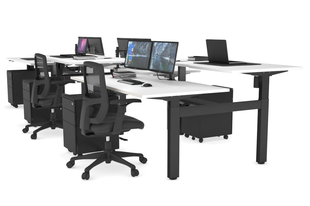 Just Right Height Adjustable 6 Person H-Bench Workstation - Black Frame [1200L x 800W with Cable Scallop] Jasonl white none black cable tray