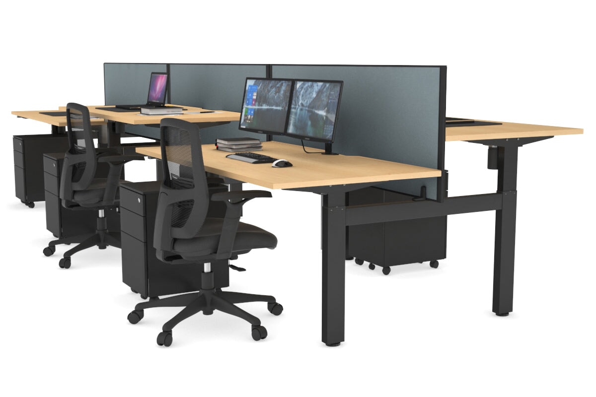Just Right Height Adjustable 6 Person H-Bench Workstation - Black Frame [1200L x 800W with Cable Scallop] Jasonl maple cool grey (820H x 1200W) none