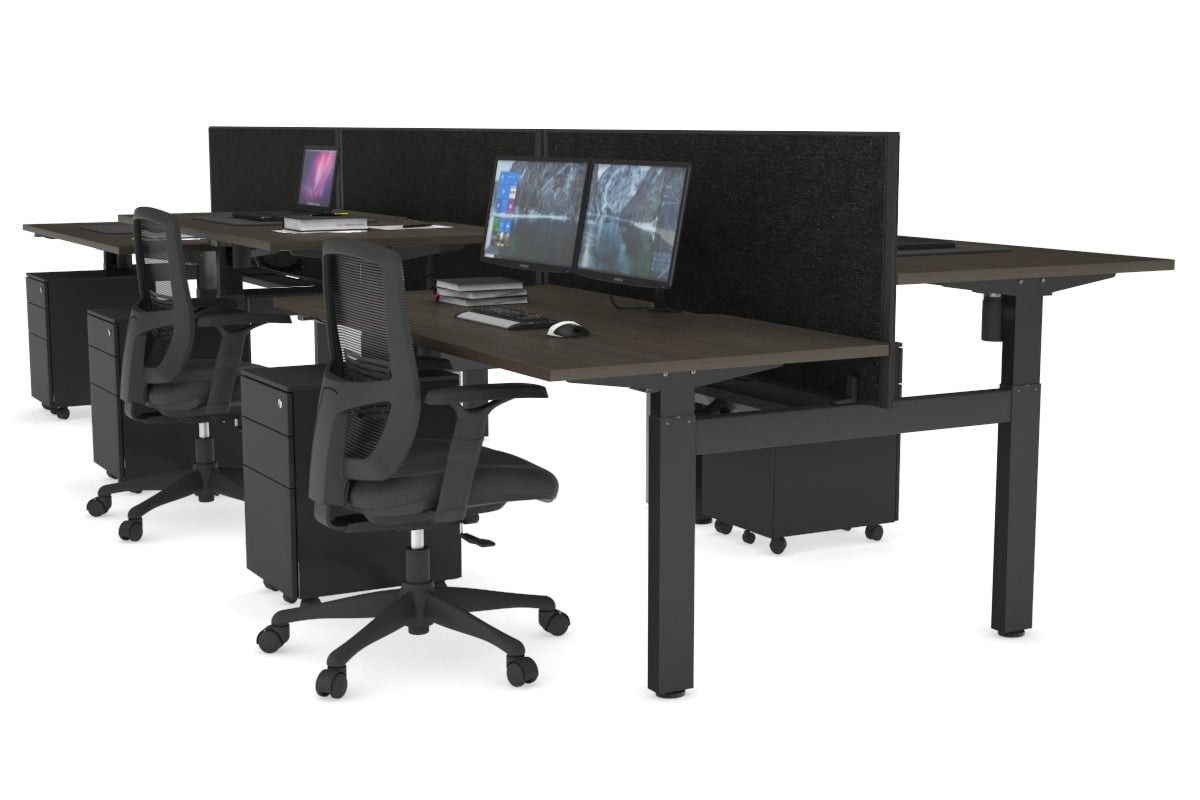 Just Right Height Adjustable 6 Person H-Bench Workstation - Black Frame [1200L x 800W with Cable Scallop] Jasonl 