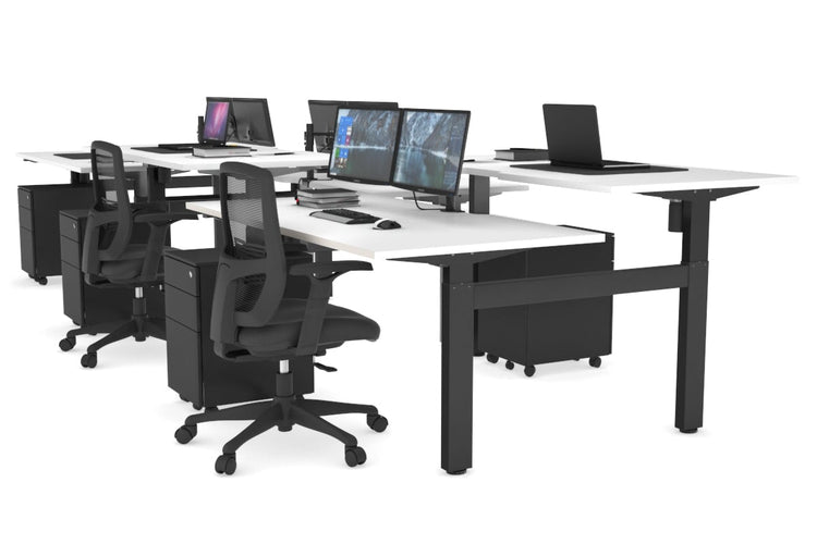 Just Right Height Adjustable 6 Person H-Bench Workstation - Black Frame [1200L x 800W with Cable Scallop] Jasonl white none none