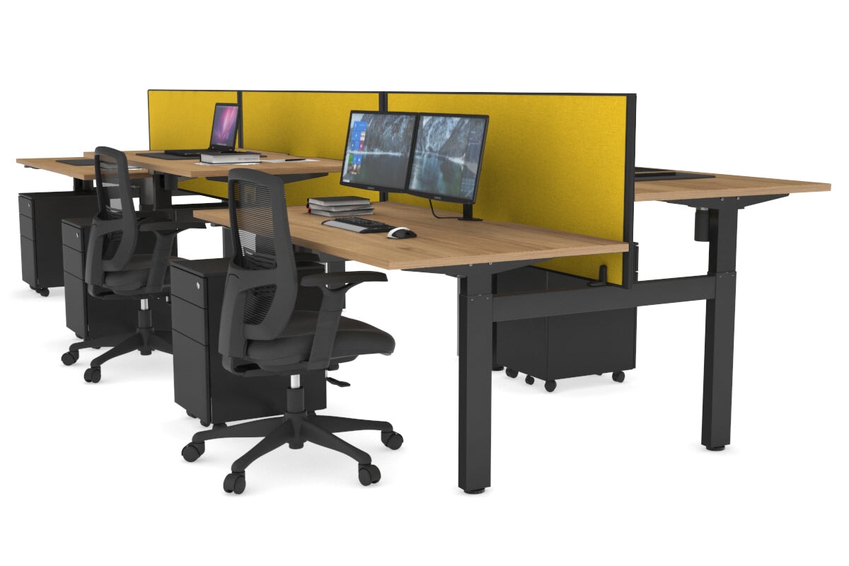 Just Right Height Adjustable 6 Person H-Bench Workstation - Black Frame [1200L x 800W with Cable Scallop] Jasonl salvage oak mustard yellow (820H x 1200W) none