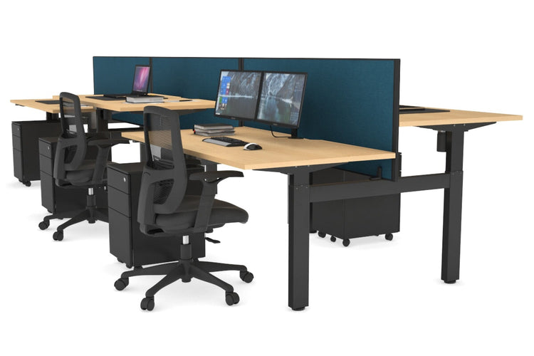 Just Right Height Adjustable 6 Person H-Bench Workstation - Black Frame [1200L x 800W with Cable Scallop] Jasonl maple deep blue (820H x 1200W) none