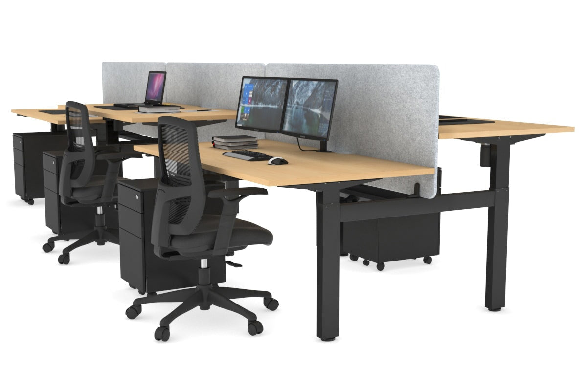 Just Right Height Adjustable 6 Person H-Bench Workstation - Black Frame [1200L x 800W with Cable Scallop] Jasonl maple light grey echo panel (820H x 1200W) black cable tray