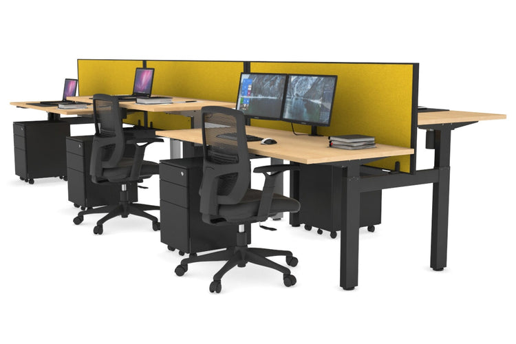 Just Right Height Adjustable 6 Person H-Bench Workstation - Black Frame [1400L x 700W] Jasonl maple mustard yellow (820H x 1400W) none
