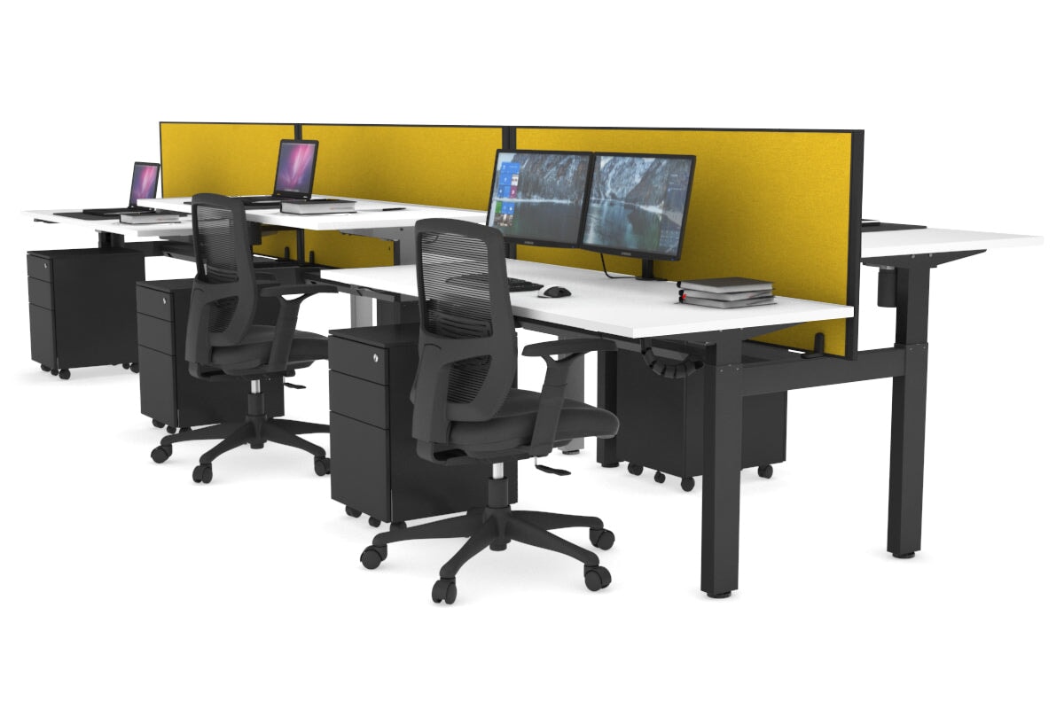 Just Right Height Adjustable 6 Person H-Bench Workstation - Black Frame [1400L x 700W] Jasonl white mustard yellow (820H x 1400W) black cable tray