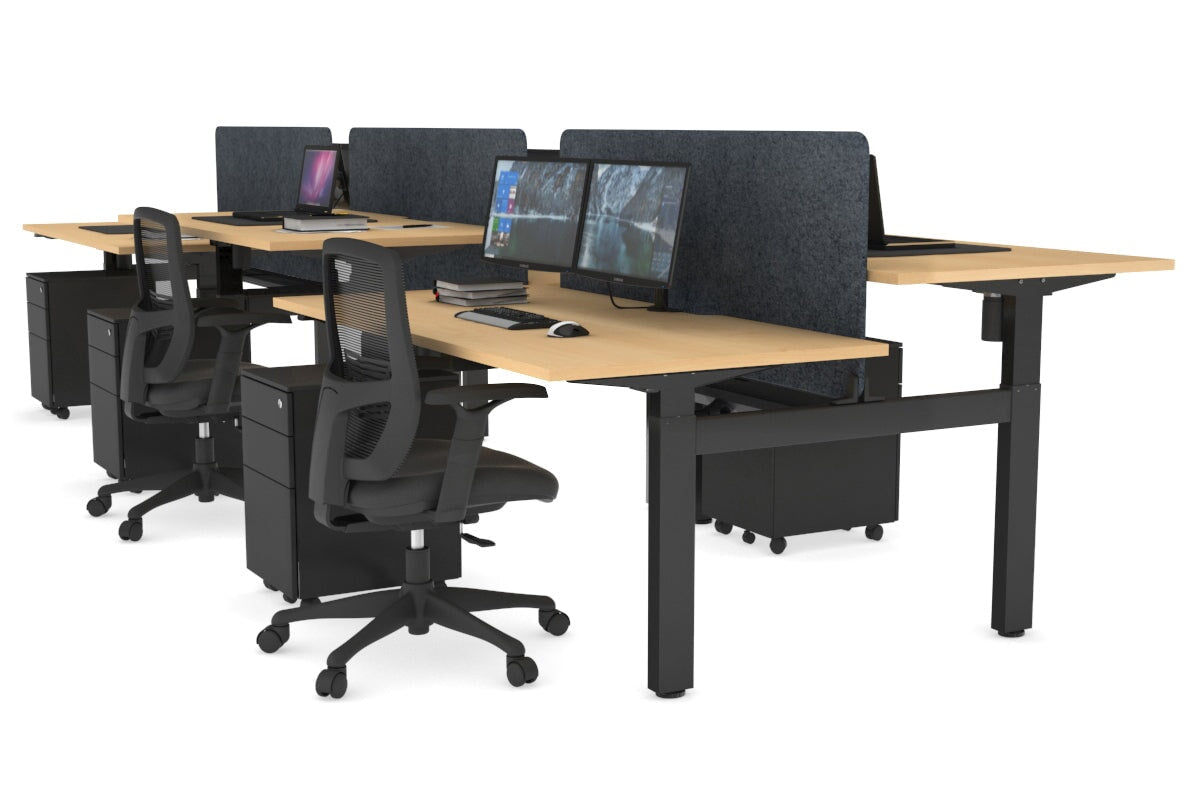 Just Right Height Adjustable 6 Person H-Bench Workstation - Black Frame [1400L x 800W with Cable Scallop] Jasonl maple dark grey echo panel (820H x 1200W) black cable tray
