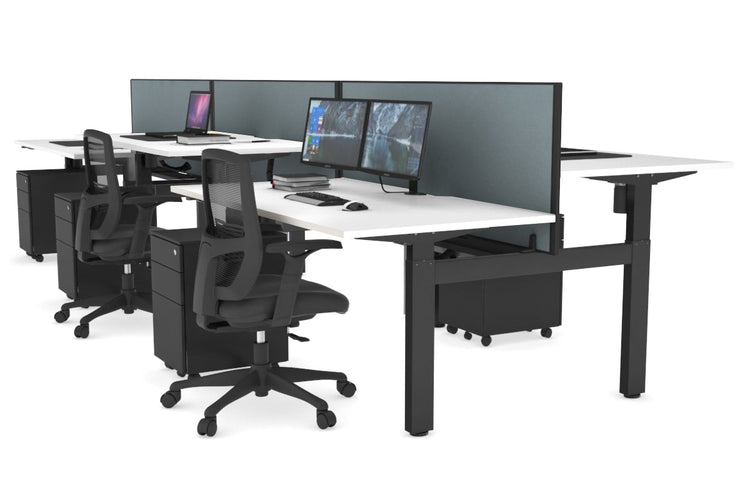 Just Right Height Adjustable 6 Person H-Bench Workstation - Black Frame [1400L x 800W with Cable Scallop] Jasonl white cool grey (820H x 1400W) black cable tray