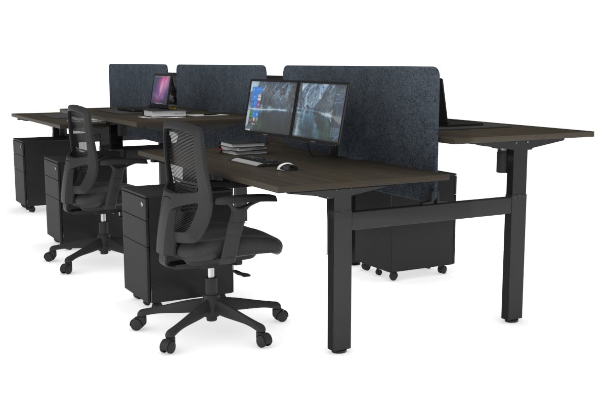 Just Right Height Adjustable 6 Person H-Bench Workstation - Black Frame [1400L x 800W with Cable Scallop] Jasonl dark oak dark grey echo panel (820H x 1200W) none