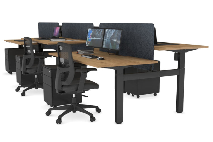 Just Right Height Adjustable 6 Person H-Bench Workstation - Black Frame [1400L x 800W with Cable Scallop] Jasonl salvage oak dark grey echo panel (820H x 1200W) none