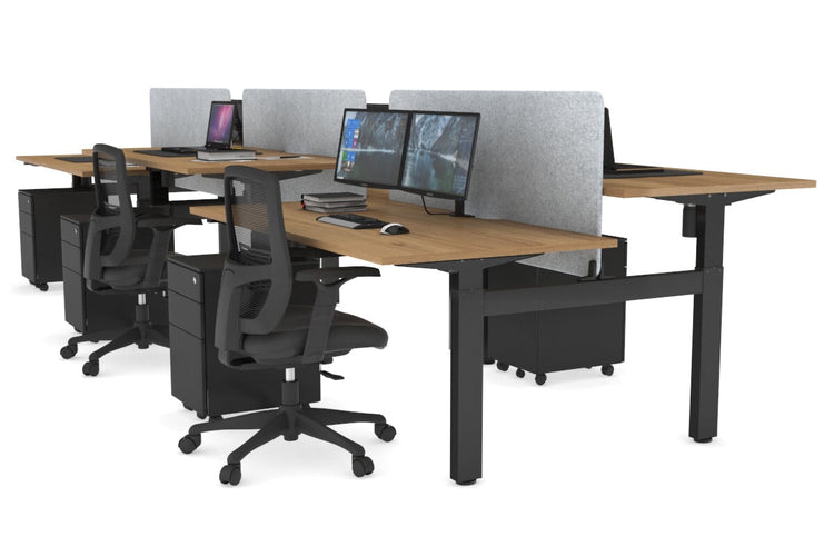 Just Right Height Adjustable 6 Person H-Bench Workstation - Black Frame [1400L x 800W with Cable Scallop] Jasonl salvage oak light grey echo panel (820H x 1200W) none