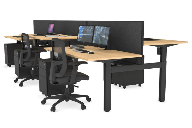 Just Right Height Adjustable 6 Person H-Bench Workstation - Black Frame [1400L x 800W with Cable Scallop] Jasonl maple moody charcoal (820H x 1400W) black cable tray