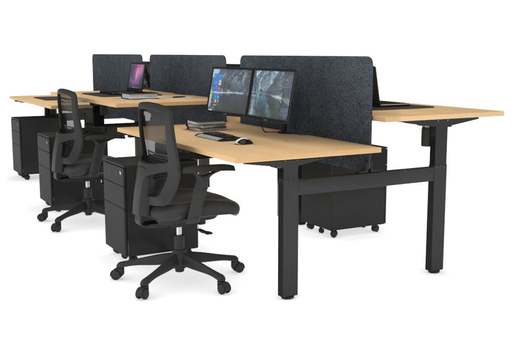 Just Right Height Adjustable 6 Person H-Bench Workstation - Black Frame [1400L x 800W with Cable Scallop] Jasonl maple dark grey echo panel (820H x 1200W) none