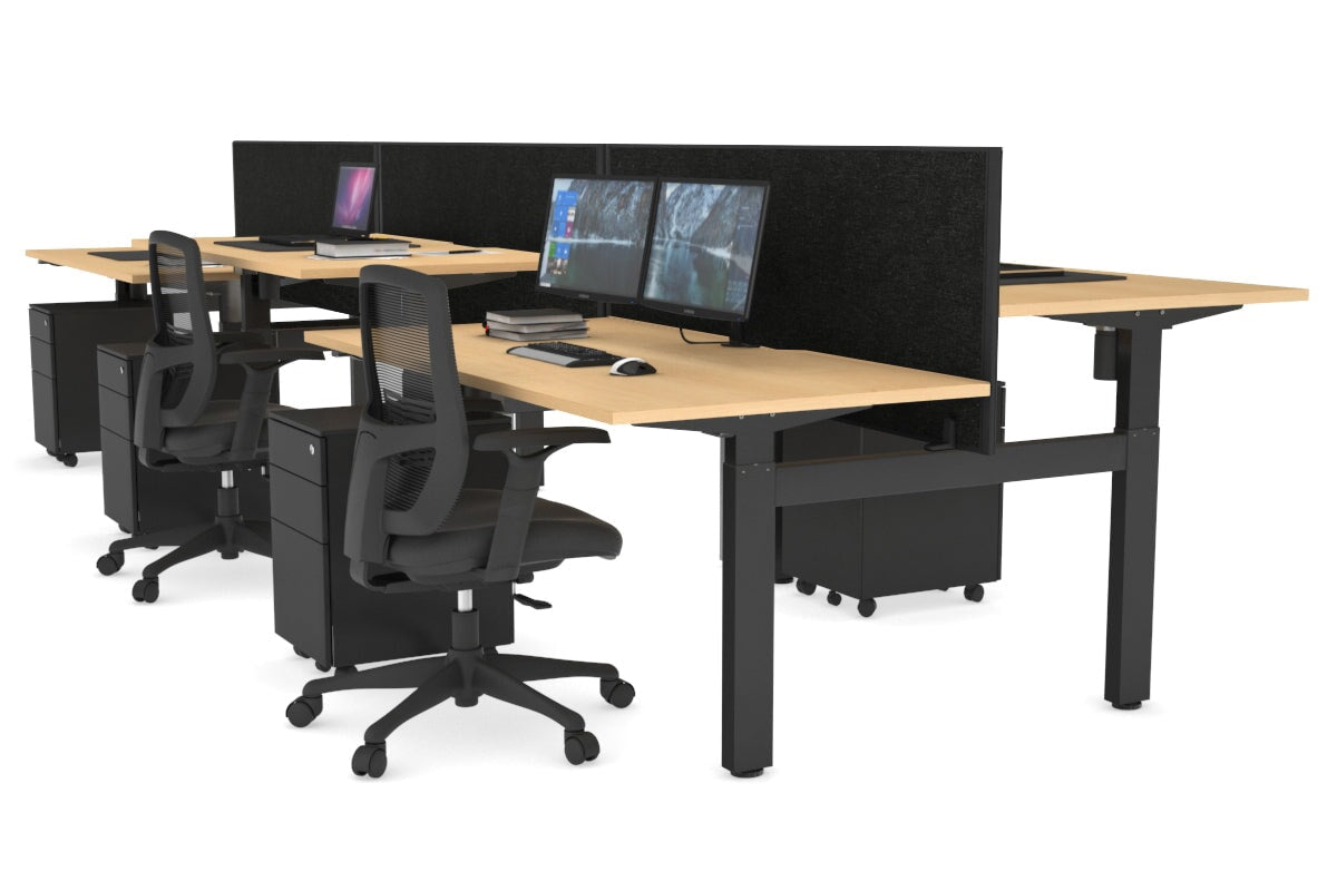 Just Right Height Adjustable 6 Person H-Bench Workstation - Black Frame [1400L x 800W with Cable Scallop] Jasonl 