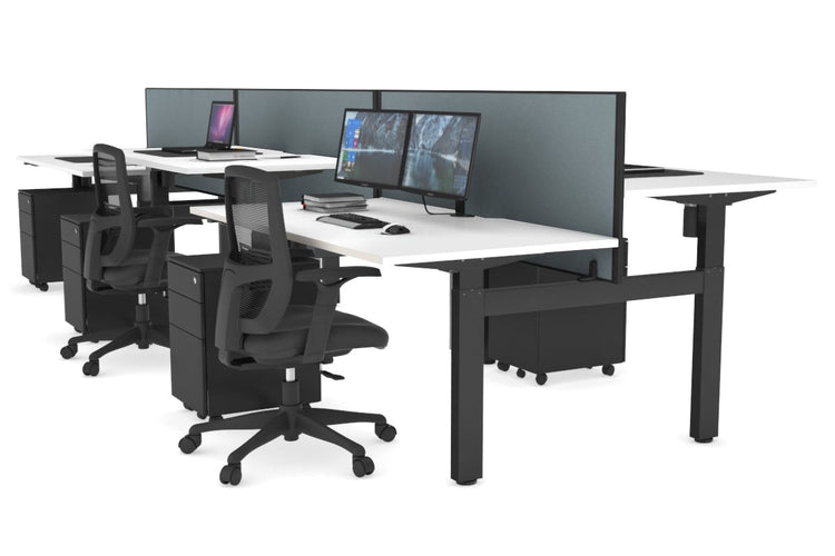 Just Right Height Adjustable 6 Person H-Bench Workstation - Black Frame [1400L x 800W with Cable Scallop] Jasonl white cool grey (820H x 1400W) none