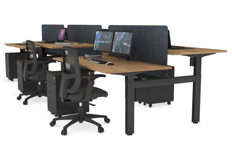Just Right Height Adjustable 6 Person H-Bench Workstation - Black Frame [1400L x 800W with Cable Scallop] Jasonl salvage oak dark grey echo panel (820H x 1200W) black cable tray