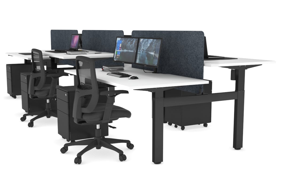 Just Right Height Adjustable 6 Person H-Bench Workstation - Black Frame [1400L x 800W with Cable Scallop] Jasonl white dark grey echo panel (820H x 1200W) none