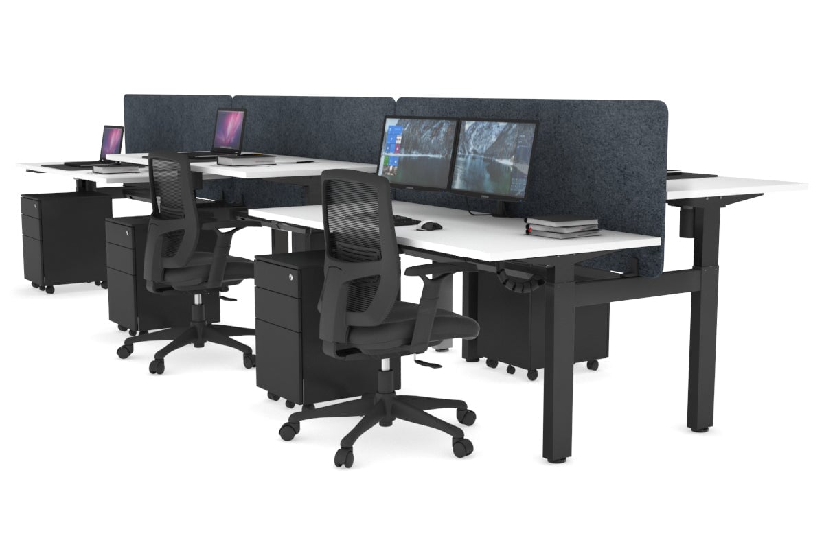 Just Right Height Adjustable 6 Person H-Bench Workstation - Black Frame [1600L x 700W] Jasonl white dark grey echo panel (820H x 1600W) black cable tray