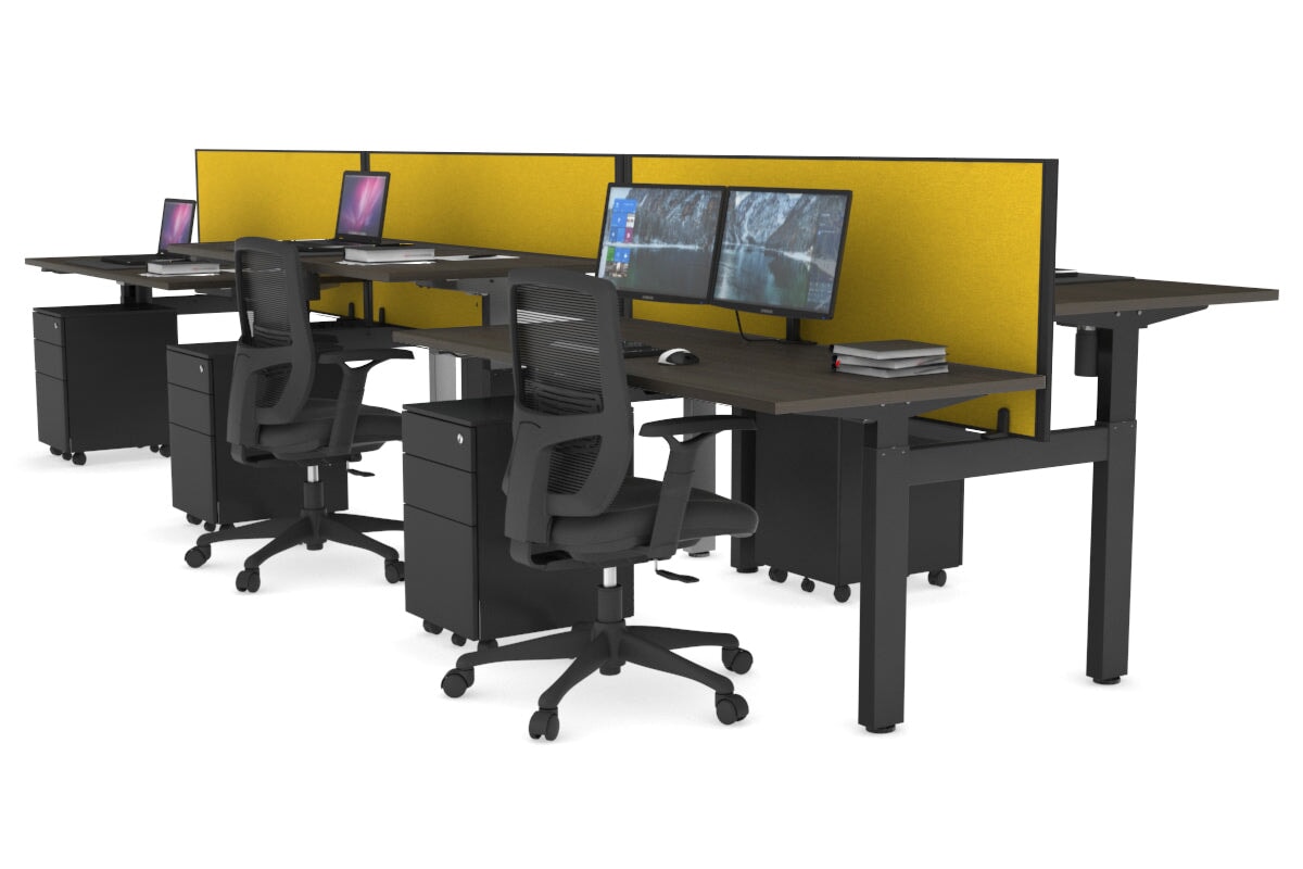 Just Right Height Adjustable 6 Person H-Bench Workstation - Black Frame [1600L x 700W] Jasonl dark oak mustard yellow (820H x 1600W) none