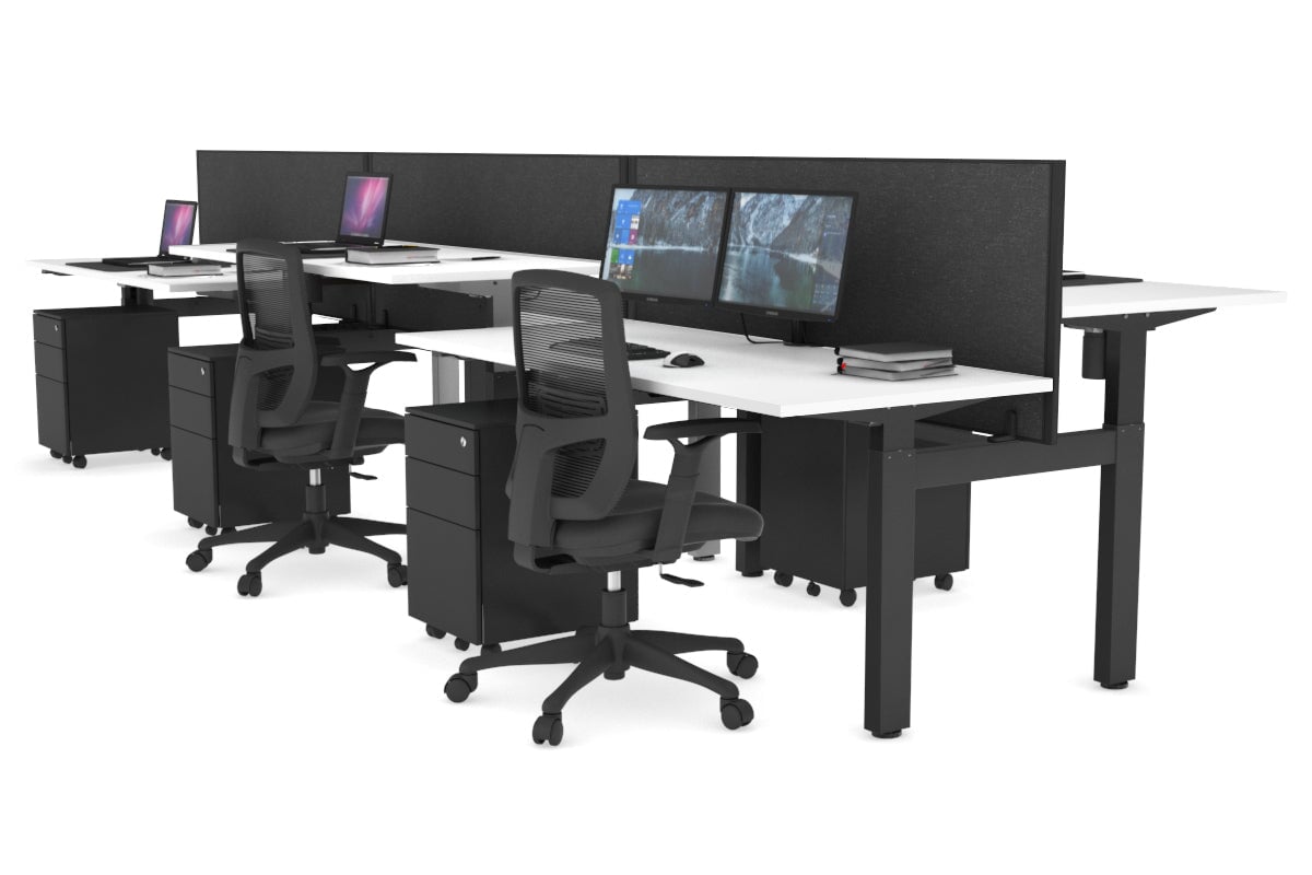 Just Right Height Adjustable 6 Person H-Bench Workstation - Black Frame [1600L x 700W] Jasonl white moody charcoal (820H x 1600W) none