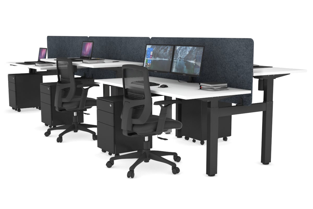 Just Right Height Adjustable 6 Person H-Bench Workstation - Black Frame [1600L x 700W] Jasonl white dark grey echo panel (820H x 1600W) none