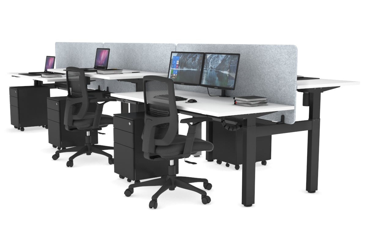 Just Right Height Adjustable 6 Person H-Bench Workstation - Black Frame [1600L x 700W] Jasonl white light grey echo panel (820H x 1600W) black cable tray