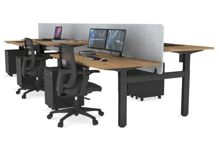 Just Right Height Adjustable 6 Person H-Bench Workstation - Black Frame [1600L x 800W with Cable Scallop] Jasonl salvage oak light grey echo panel (820H x 1600W) none
