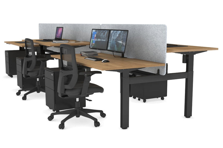 Just Right Height Adjustable 6 Person H-Bench Workstation - Black Frame [1600L x 800W with Cable Scallop] Jasonl salvage oak light grey echo panel (820H x 1600W) black cable tray
