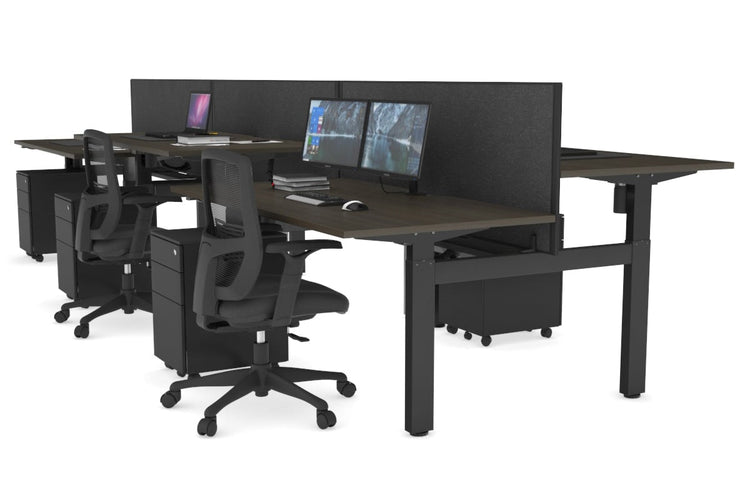 Just Right Height Adjustable 6 Person H-Bench Workstation - Black Frame [1600L x 800W with Cable Scallop] Jasonl dark oak moody charcoal (820H x 1600W) black cable tray