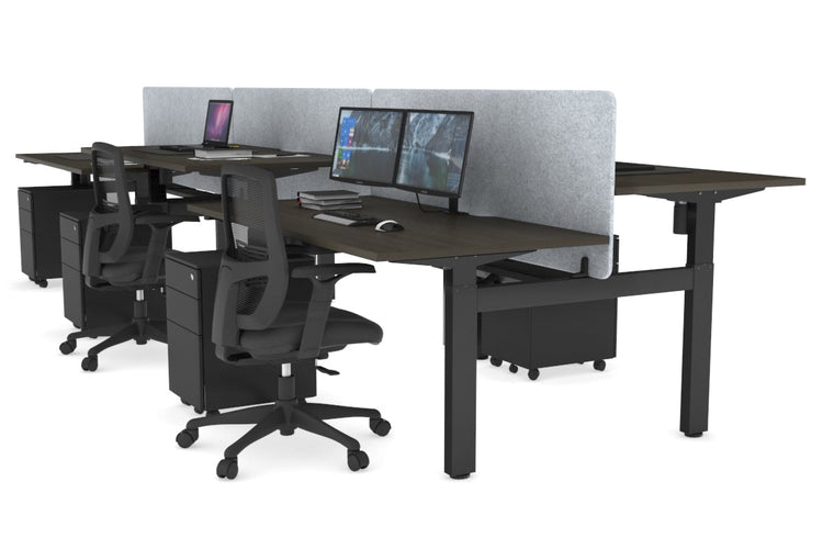 Just Right Height Adjustable 6 Person H-Bench Workstation - Black Frame [1600L x 800W with Cable Scallop] Jasonl dark oak light grey echo panel (820H x 1600W) black cable tray