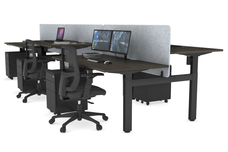 Just Right Height Adjustable 6 Person H-Bench Workstation - Black Frame [1600L x 800W with Cable Scallop] Jasonl dark oak light grey echo panel (820H x 1600W) none