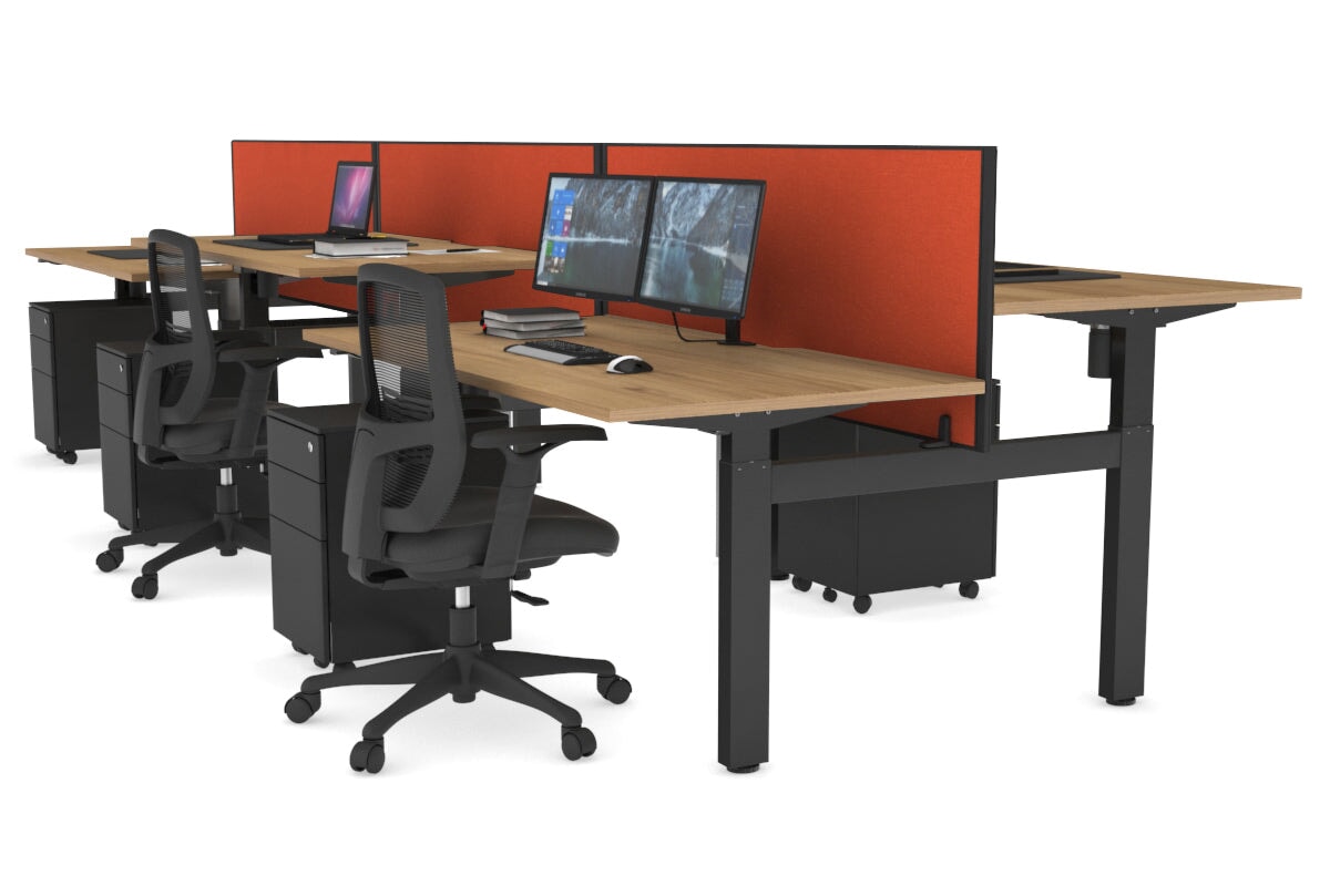 Just Right Height Adjustable 6 Person H-Bench Workstation - Black Frame [1600L x 800W with Cable Scallop] Jasonl salvage oak squash orange (820H x 1600W) none