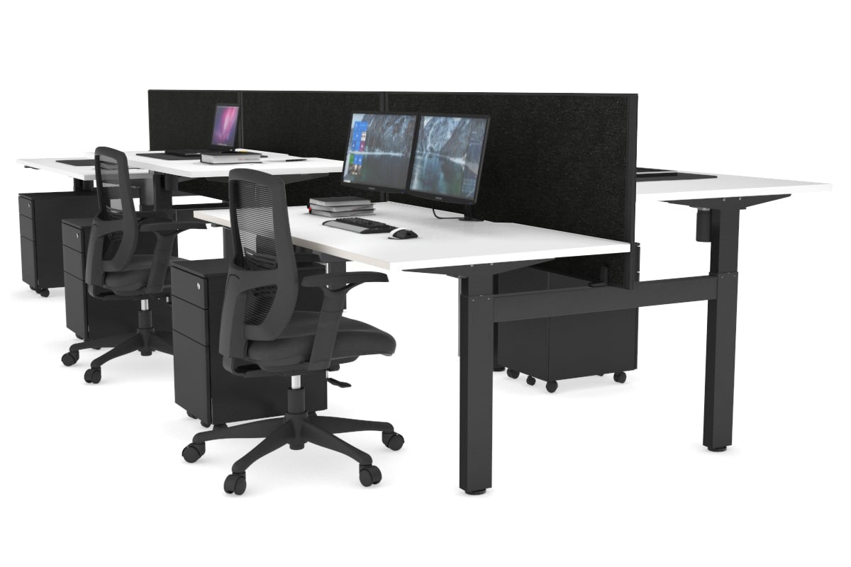 Just Right Height Adjustable 6 Person H-Bench Workstation - Black Frame [1600L x 800W with Cable Scallop] Jasonl 