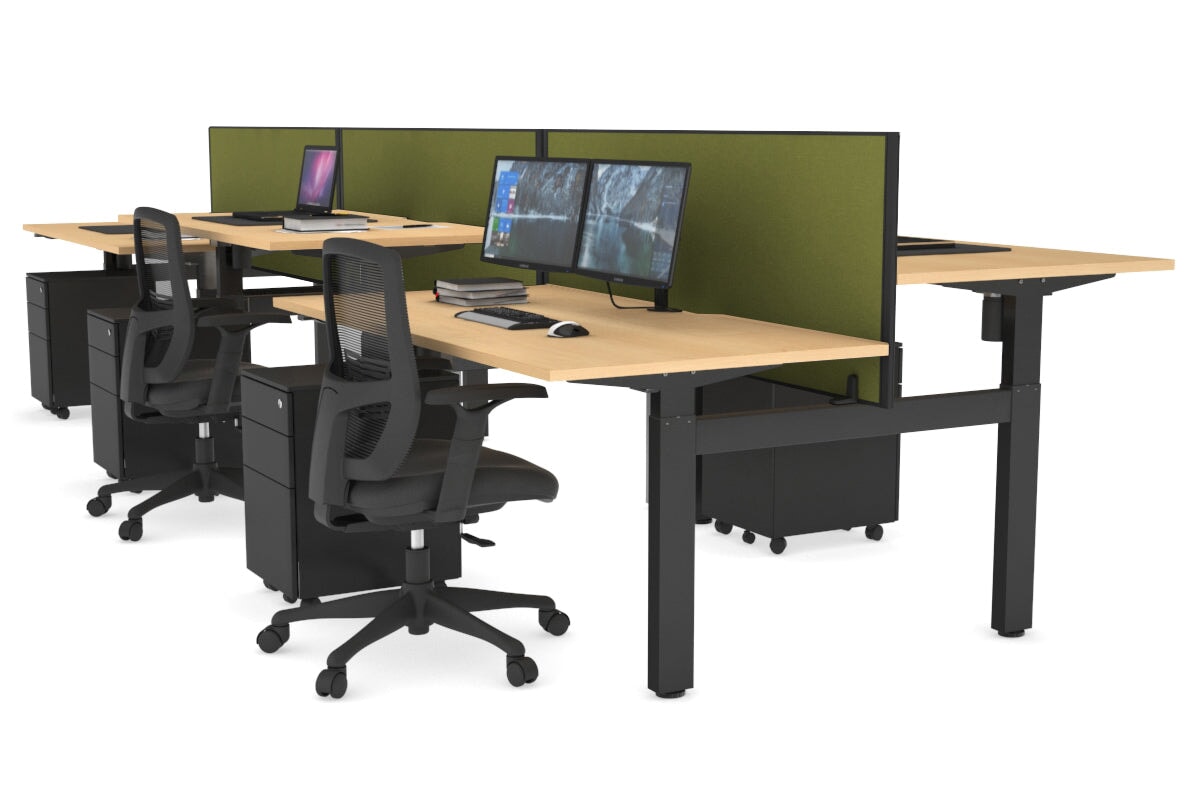 Just Right Height Adjustable 6 Person H-Bench Workstation - Black Frame [1600L x 800W with Cable Scallop] Jasonl maple green moss (820H x 1600W) none