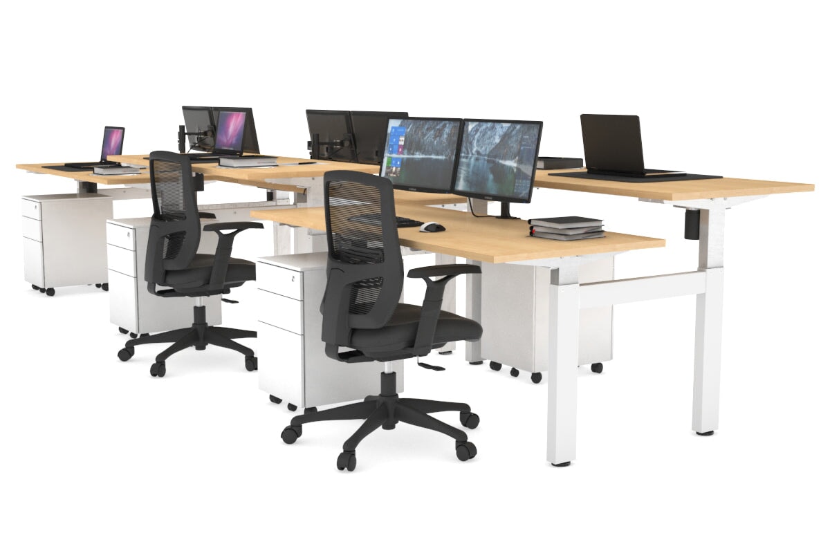 Just Right Height Adjustable 6 Person H-Bench Workstation - White Frame [1200L x 700W] Jasonl maple none none