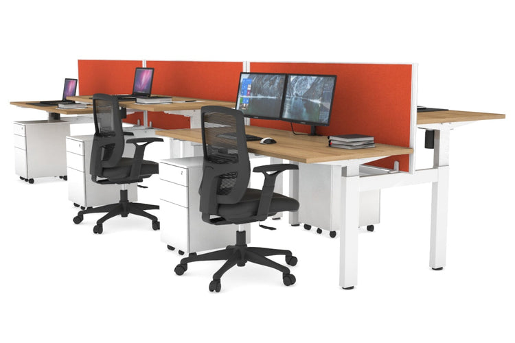 Just Right Height Adjustable 6 Person H-Bench Workstation - White Frame [1200L x 700W] Jasonl salvage oak squash orange (820H x 1200W) none