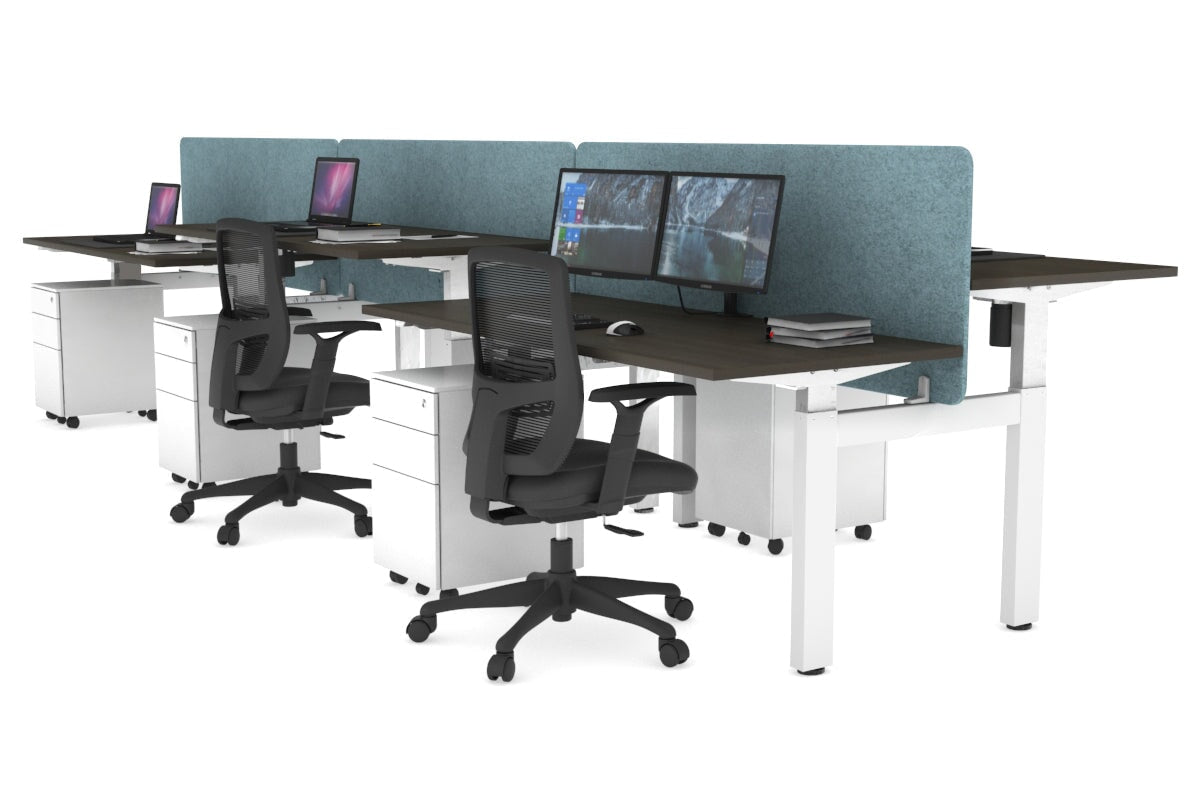 Just Right Height Adjustable 6 Person H-Bench Workstation - White Frame [1200L x 700W] Jasonl dark oak blue echo panel (820H x 1200W) none