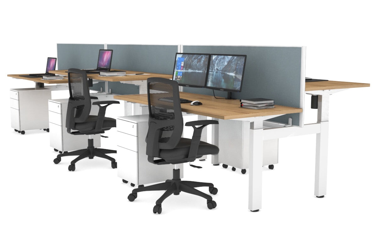 Just Right Height Adjustable 6 Person H-Bench Workstation - White Frame [1200L x 700W] Jasonl 